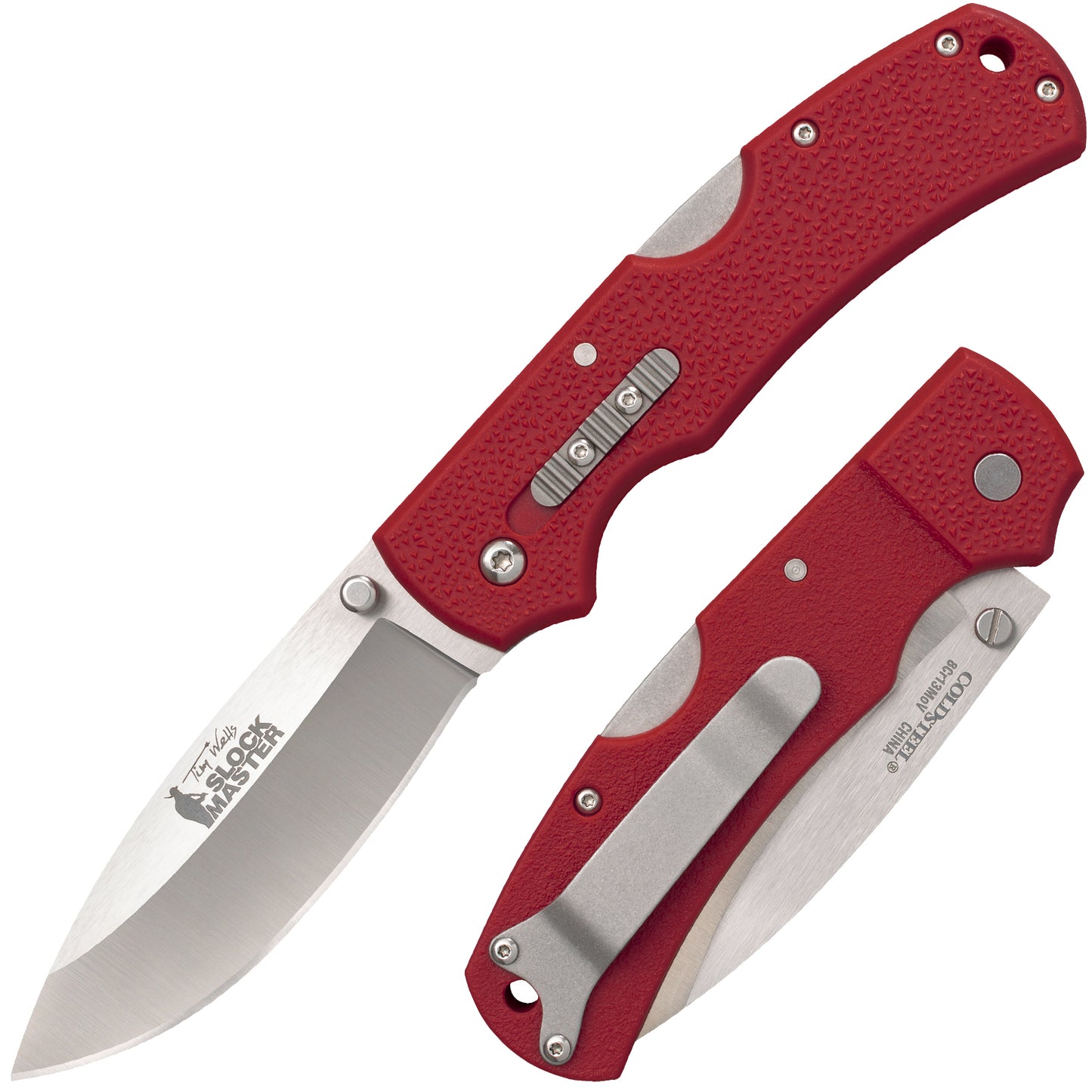 TIM WELLS SLOCK MASTER DOUBLE SAFE HUNTER / 8-3/8" OVERALL / 3.5" DROP POINT BLADE / 3MM THICK / 4-7/8" GFN HANDLE / 8CR13MOV / AMBI BELT CLIP