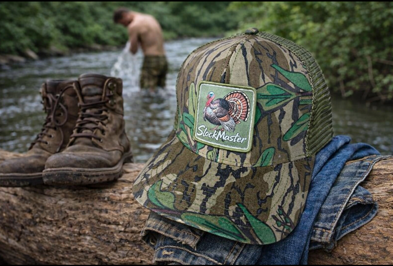 Mossy Oak Vintage Camo Hat with Turkey / Slock Master Logo Patch
